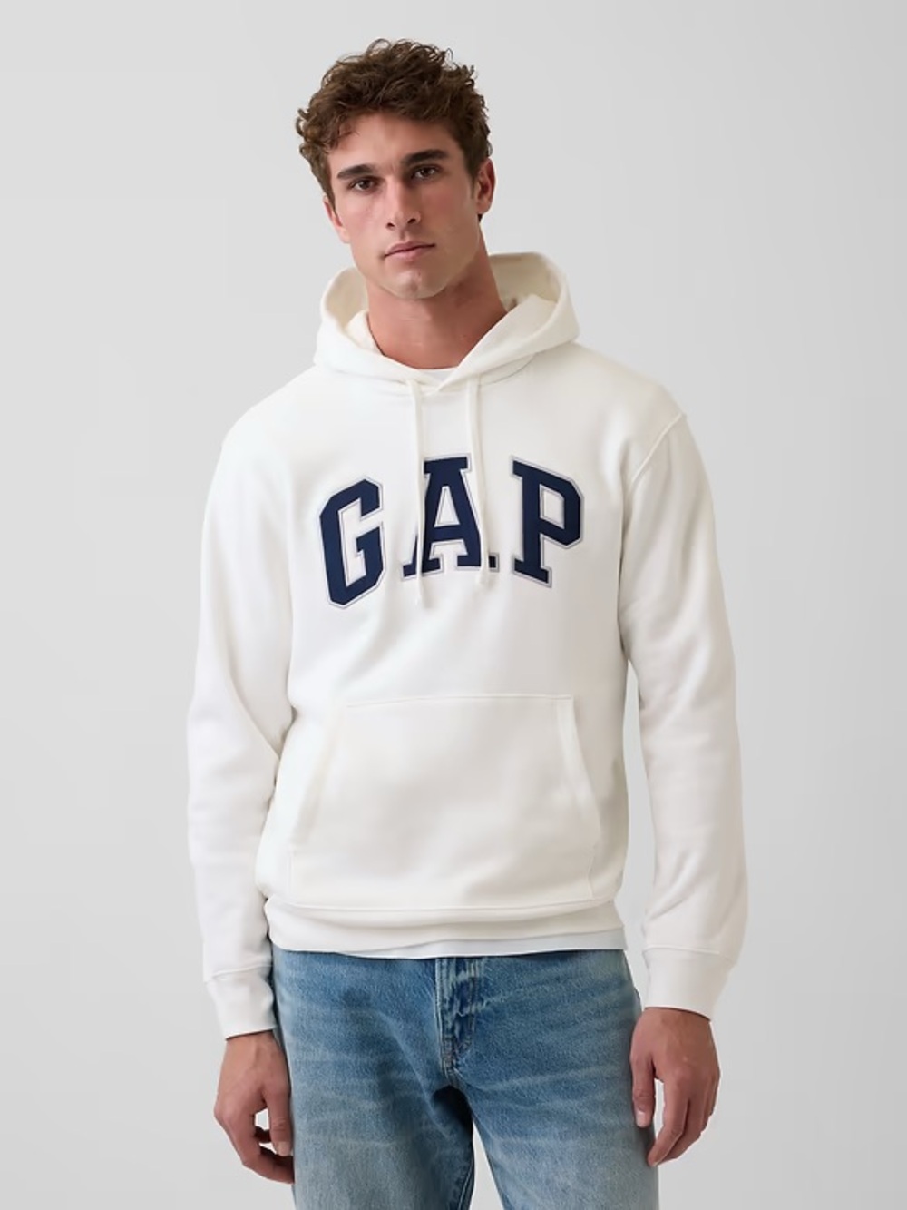 Original GAP VintageSoft Arch Logo Cream/ Off White Hoodie Pullover Navy Letters